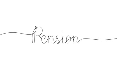 Obraz premium Pension one line continuous phrase. Pension, retirement concept. Line art, hand drawn vector illustration.