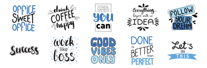 Obraz premium Big collection business, work, office phrase. Hand lettering quote isolated on white background. Vector typography for posters, cards, stickers, labels, social media
