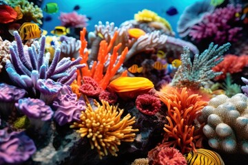 Fototapeta na wymiar coral reef with fish close up view, ai tools generated image