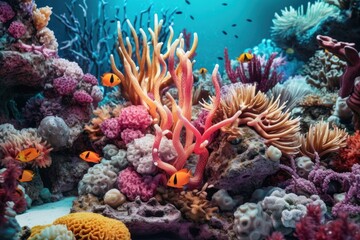 Fototapeta na wymiar coral reef with fish close up view, ai tools generated image