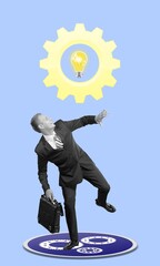 Collage of young professional worker with gearwheel