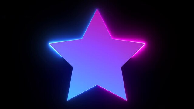 Neon light star on black background. Seamless looping animation