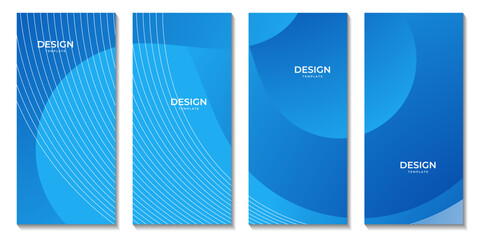 set of brochures with abstract bright blue wave gradient background for business