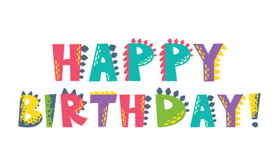 Vector inscription in the style of dinosaurs. The inscription Happy Birthday. 