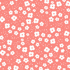 Cute vector pattern. White daisies on a red background. Cheerful children's background 