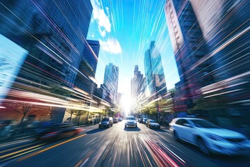 Obraz premium Wide angle long exposure of train travelling fast using generative AI