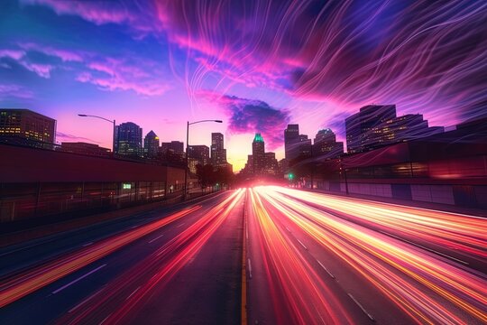 Wide angle long exposure of train travelling fast using generative AI