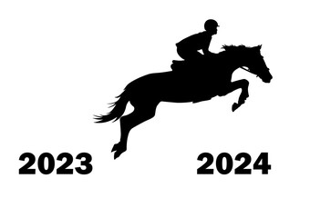 transparency Graphics design silhouette horse jumping from 2023 to 2024 new year illustration © piyaphunjun