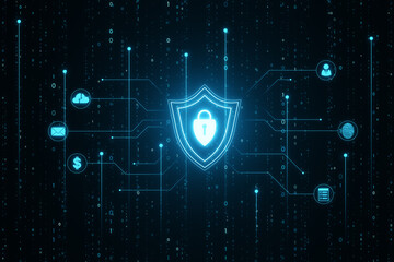 Experience peace of mind with our advanced network security system. Digital blue shield with padlock symbol provides the ultimate in cyber security technologies. 3D rendering.