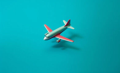 Fototapeta na wymiar toy plane on blue background with copy space. generative ai.