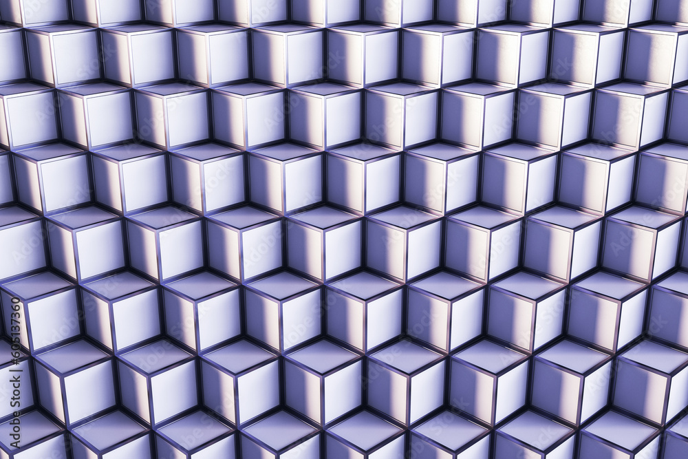 Poster Creative purple cubes pattern background. Landing page concept. 3D Rendering.