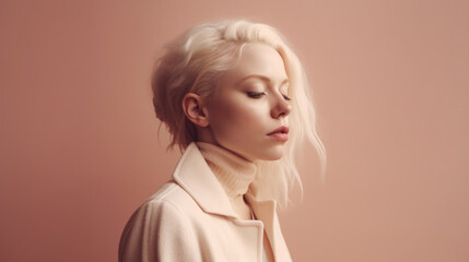 A young albino woman in a studio setting. Generative AI