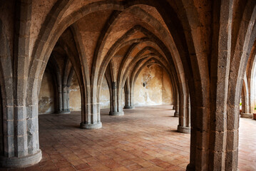 Crypt with columns and arches of an old villa in Italy