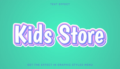Kids store editable text effect in 3d style. Suitable for brand or business logo