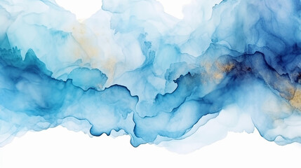 Abstract blue painting by watercolor and alcohol ink. Generative AI