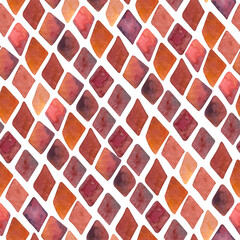 Watercolor seamless hand drawn geometric mosaic pattern with colorful rhombuses