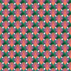 Watercolor seamless hand drawn geometric pattern with colorful rhombuses alike kaleidoscope pictures