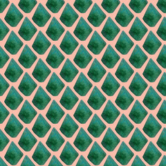 Watercolor seamless hand drawn geometric pattern with colorful rhombuses