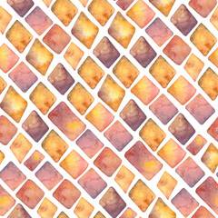 Watercolor seamless hand drawn geometric mosaic pattern with colorful rhombuses