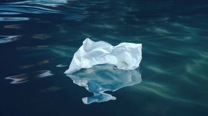 Fototapeta premium White plastic bag floating in water. Generative AI.