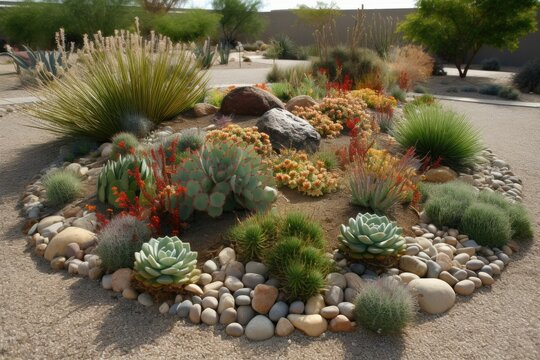 Xeriscaping is the process of landscaping, or gardening, that reduces or eliminates the need for irrigation. xeriscaped landscapes need little or no water. AI generative