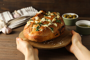 Tasty bakery product - garlic bread, homemade bread