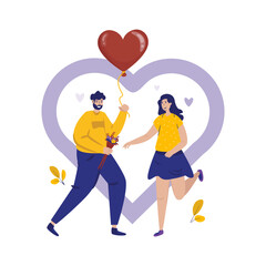 Happy cute couple falling in love flat illustration