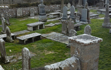 Cemetry and thombstones at Dunnet Head. Nothern Scotland. Coast North sea. 