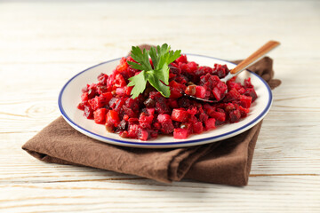 Concept of tasty food, cold dish - Vinaigrette salad