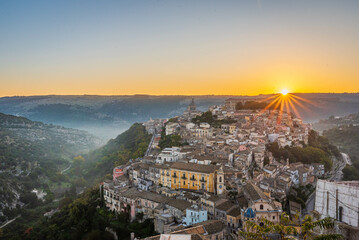 Panorama of Ragusa Ibla at Dawn, Sicily, Italy, Europe, World Heritage Site