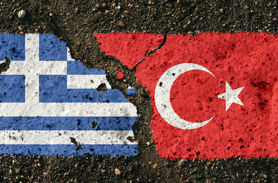 On the pavement are images of the flags of Greece and Turkey, as a symbol of confrontation.