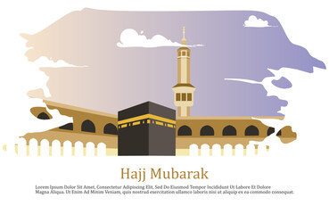 Naklejka premium Vector Kaaba and minarets in grand mosque for hajj design