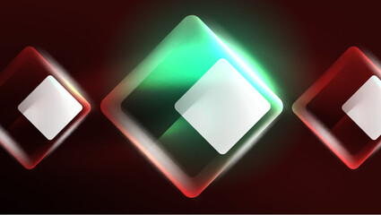 Abstract background landing page, geometric shape illuminated with glowing neon light on dark background. Futuristic city lights concept