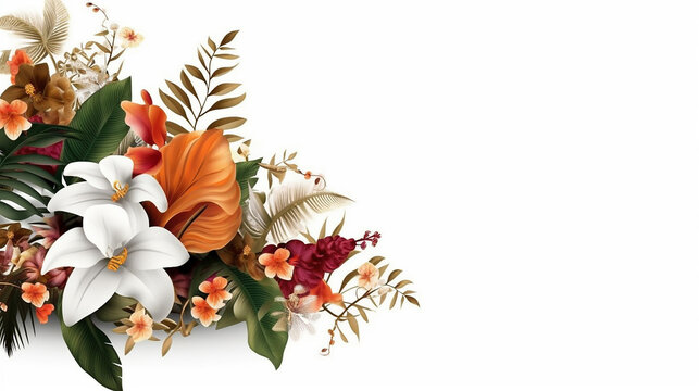 Beautiful banner floral and leaves template on white background. 