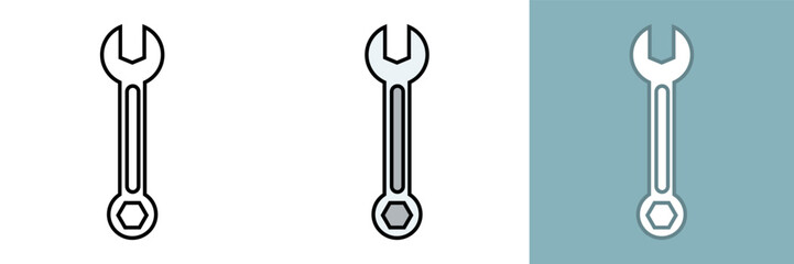 Wrench Icon, the wrench icon represents a versatile and essential tool used for tightening or loosening nuts, bolts, and other fasteners. 