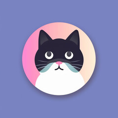 2D cat logo in a circle with a purple background created with Generative Ai technology