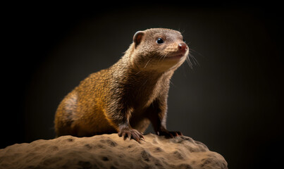 Fototapeta premium photo of mongoose on black background. Generative AI