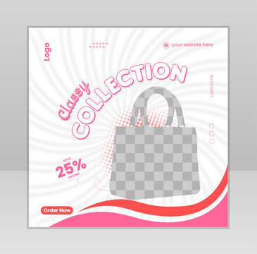 Social media post Fashion bag or ladies bag sale Vector exclusive Instagram banner template, Square Web banner Design