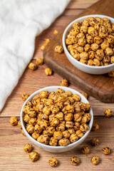Roasted chickpea. Roasted chickpeas in ceramic bowl. superfood Vegetarian food concept. healthy snacks.