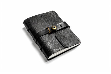 Naklejka premium black leather notebook on a white background created with Generative Ai technology