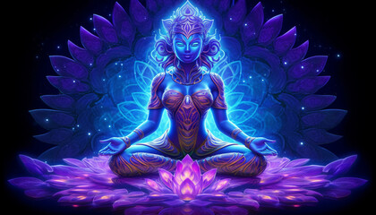 Lotus Pose Yoga Meditation Yogini Magic Ethereal Fantasy Chakra Healing Generative AI