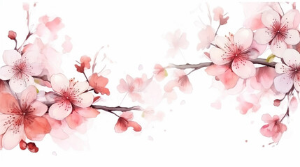 cherry blossom frame floral watercolor on white background
