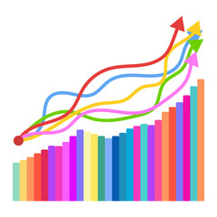 Colorful bar graph growth and up arrows. Financial and Investment concept bar chart.