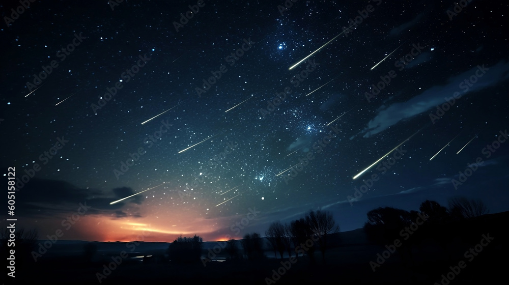 Wall mural shooting stars in the night sky