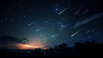 Shooting stars in the night sky - obrazy, fototapety, plakaty