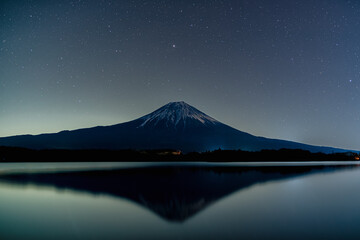 富士山と田貫湖と満天の星空、大晦日の夜