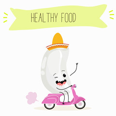 Illustration with funny characters of red and white beans. Funny and healthy food. Vitamins, cute face food, ingredients, vegetarian, vector cartoons, farming, raw materials.