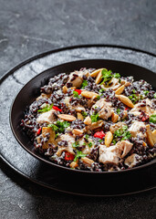 black rice with cream, chicken, mushrooms, almonds