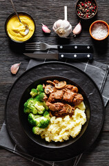 beef mushrooms stew with mashed potato and salad