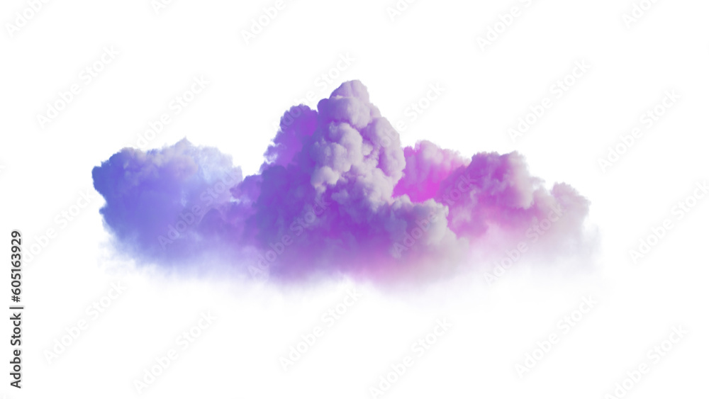 Sticker 3d render, abstract cloud illuminated with neon light.